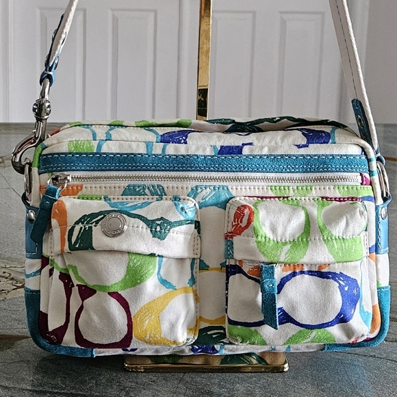 Coach Blue and Yellow Patterned Bag - Picture 1 of 17